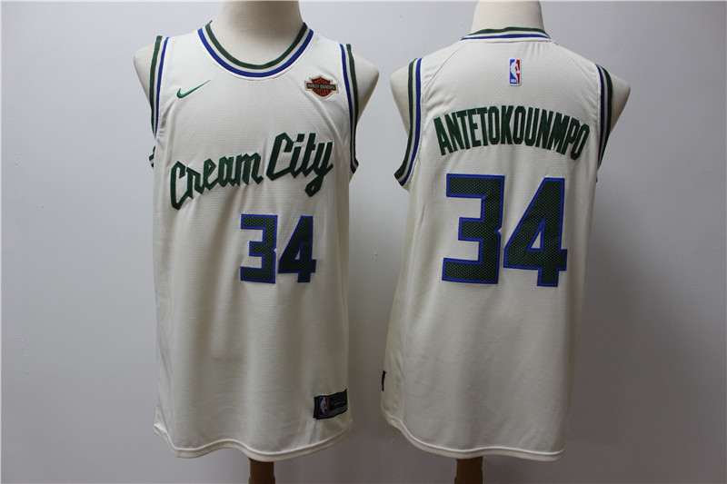 Men Milwaukee Bucks #34 Antetokounmp Gream Game Nike NBA city Edition Jerseys